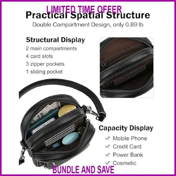 PU Leather Crossbody Bag with Card Slots, Adjustable Strap, Multi-Pocket Design